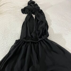 Backless romper with long tie in back